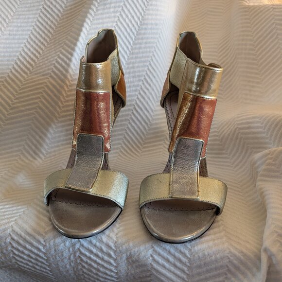 Jean-Michel Cazabat Octavia Metallic Patchwork Heels Size 7.5 Stiletto Sandals - Picture 2 of 12